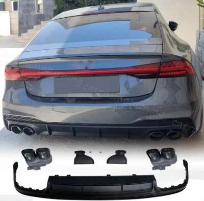 For Audi A7 Quattro Sportback PP Rear Bumper Diffuser W/ Black Exhaust Tips Body - Image 1 of 4