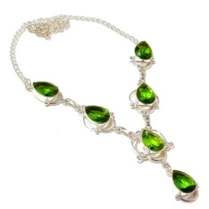 Green Peridot Gemstone 925 Sterling Silver Handmade Jewelry Necklace Size 18" - Picture 1 of 1