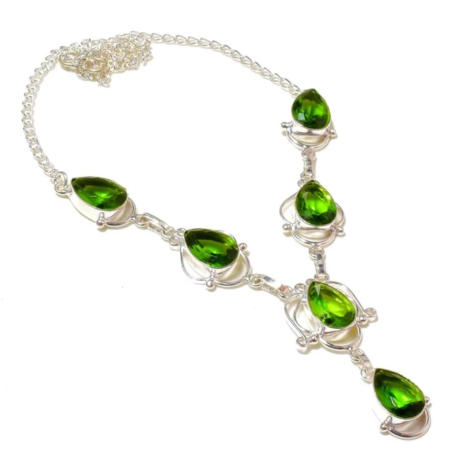 Green Peridot Gemstone 925 Sterling Silver Handmade Jewelry Necklace Size 18" - Image 1 of 1