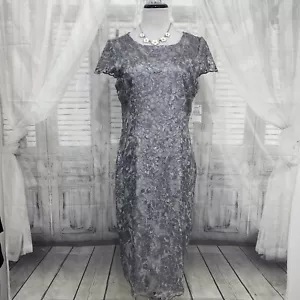 Alex Evenings Size 12 Sequined Lace Silver Sheath Dress Cap Sleeve Formal B41 - Picture 1 of 12