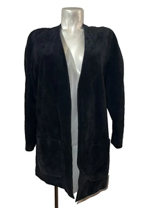 Lord & Taylor Jacket Womens Sz 12 Black Silky Suede Open Blazer 90s Y2K Luxury - Picture 1 of 6