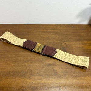 Cinturón Chico's Cuero Marrón y Yute Tostado Tejido Elástico Talla Grande 39" - Imagen 1 de 7