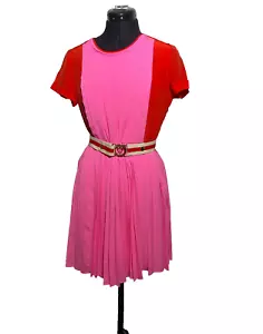 Juicy Couture Dress Women Extra Small Pleated Silk Pink Red with Belt Size 4/6 - Picture 1 of 14