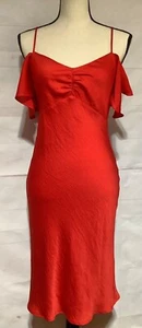 NWT EXPRESS sz S red off shoulder strappy silky satin dress - Picture 1 of 10