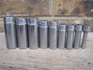 JUEGO DE ENCHUFES PROFUNDOS Snap-ON 9 PIEZAS SERIE SFS 3/8" UNIDAD 6PT LOGOTIPO ANTIGUO CAJARH. - Imagen 1 de 21