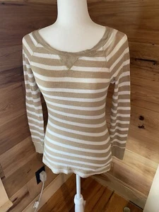 Old Navy Tan Striped Long Sleeve Shirt Size Small - Picture 1 of 4