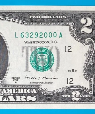 TRAILING YEAR 2000 : L 6329 2000 A $2 Two Dollar Bill Serial Number *UNC*   - Image 1 of 3