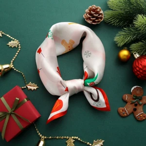 Real Silk Scarf Ladies Silk Square series of Christmas Snowman and the deer - Picture 1 of 7