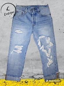 LEVIS 501 High Rise Distressed Light Wash Destroyed Denim Jeans Women's Sz 26 - Picture 1 of 8