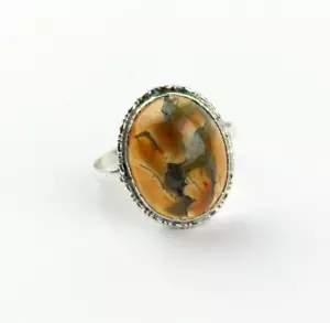 Agate ring in 925 silver gemstone jewellery oval ring gift unisex size 16/56 - Picture 1 of 4