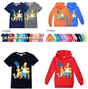 T-shirt manica corta bambini The Simpson casual felpa con cappuccio abbigliamento sportivo regalo compleanno - Foto 1 di 51