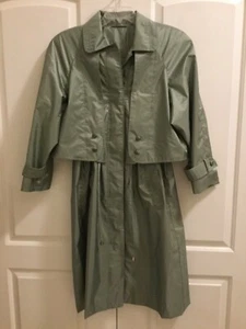 British Mist Womens Raincoat Size 12 Aqua Green Lined Shoulder Pads 142 - Picture 1 of 11