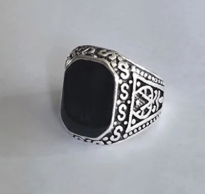 JUEGO BISEL ÓNIX NEGRO CALIDAD TITANIO PLATA NUEVO TALLA 7 ANILLO HOMBRE Foto 1 de 3