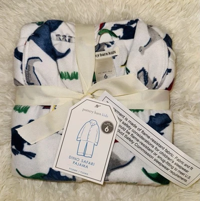 Новый POTTERY BARN Kids 6 Мальчиков Дино Сафари Фланель PJs Динозавры Цветной Подарок - Изображение 1 из 4