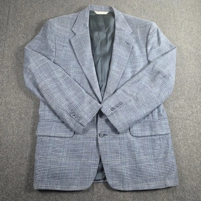 Blazer De Colección Chaqueta Tweed M Gris Azul Pata de Gallo Cuadros 100% Lana Hecho en EE. UU. 44R Foto 1 de 4