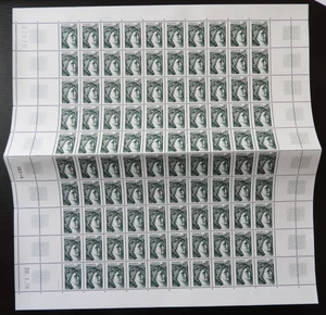 Sabine Nr. 1964 KOMPLETTER BLATT 100 BRIEFMARKEN postfrisch ** SEHR GUTER ZUSTAND - 5 cts (gefaltet) - Bild 1 von 3