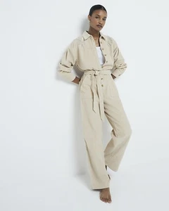 River Island Womens Beige Corduroy Jumpsuit Size 18 - Picture 1 of 15
