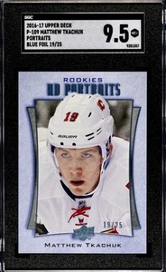 2016-17 UD PORTRAITS BLUE FOIL 19/25 MATTHEW TKACHUK RC SGC 9.5 JERSEY NUMBER - Bild 1 von 2