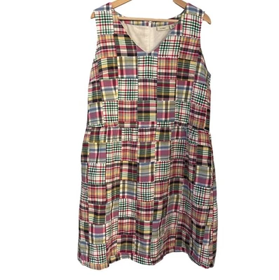 LL Bean Women Sleeveless Madras Dress Size 18 Patchwork Preppy Cottagecore Retro - Image 1 of 4