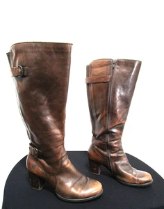 Born Brown Leather Knee High Block Heel Riding Boots Women Sz 8 - Picture 1 of 10