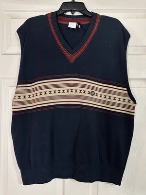 EUC Bogner V-Neck Men's Golf Luxury Sweater Vest Navy Burgundy Size XL - Image 1 of 4