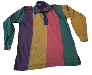 Vintage Structure Mens Polo Long Sleeve Shirt Sz Medium Rugby Striped Preppy - Picture 1 of 10