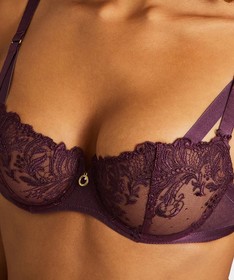 Aubade Paris Femme Passion Half Cup Bra 75C Wineberry Lace Swarovski New