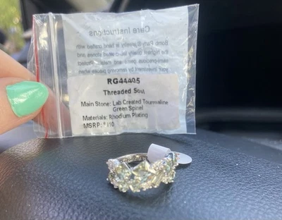 Anillo de fiesta Ring Bomb, talla 8, espinela verde, turmalina, LC Foto 1 de 2