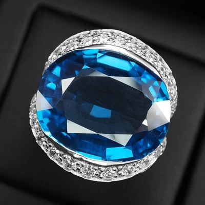 Ginormous Swiss Blue Topaz 33,70 ct anelli fatti a mano in argento sterling... - Immagine 1 di 4