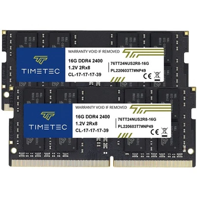 Timetec 32GB KIT2x16GB DDR4 2400MHz PC4-19200 Non-ECC Unbuffered 1.2V CL17 2R... - Image 1 of 4