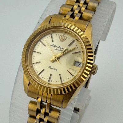 Jules Jurgensen Reloj de Cuarzo Mujer Tono Dorado Bisel Acanalado Fecha Batería Nueva 6.75" Foto 1 de 4