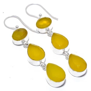 Yellow Sapphire Gemstone Earring Handmade Women Jewelry Anniversary Jewelry - Picture 1 of 5