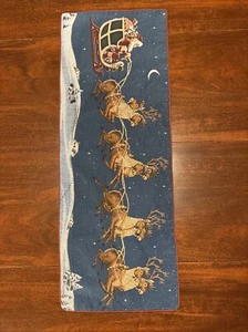 Vintage Coffee Table Runner Christmas Santa Reindeer Flying Over The Village - Picture 1 of 6