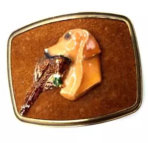 VTG 1979 Golden Retriever w Pheasant Belt Buckle Dog 3D Enamel beautiful - Picture 1 of 5