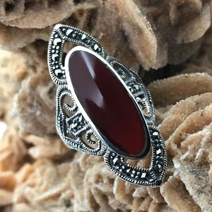 Elegante anello in argento sterling diaspro e marcasite - misura 7 - Foto 1 di 4