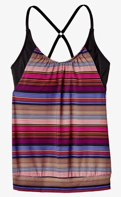 Tankini de natación ATHLETA Capri a rayas rosa negro blusa drapeada espalda para mujer 34 D DD Foto 1 de 4
