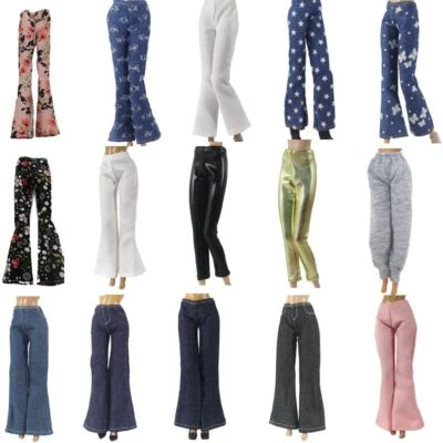 Moda 1/6 Muñeca Ropa Floral Cuero Jeans Pantalones Acampanados Rasgados 11.5"  Foto 1 de 4