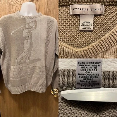 Suéter de Colección Eslabones de Ciprés Marrón Manga Larga Algodón M Tema de Golf Hecho en EE. UU. Foto 1 de 4