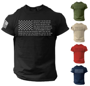 Bible T Shirt Men's USA Flag American Christian Bible Verse Gift Shirt - Picture 1 of 8