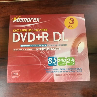 Memorex DVD+R DL 8.5 GB Double Layer Blank DVD 3 Pk NOS 2004 Sealed - Image 1 of 2