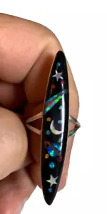 Anillo con incrustaciones de plata esterlina para mujer estrella cósmica luna planeta galaxia espacial NASA talla 7 - Imagen 1 de 14