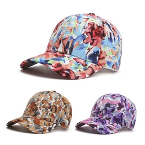Women Colorful Printed Flowers Baseball Caps Tie Dyed Sequin Sun Hats Strapback - Picture 1 of 30