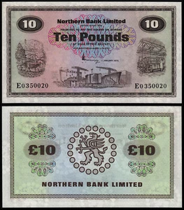 NORTHERN IRELAND 10 POUNDS (P189c) 1975 NORTHERN BANK LTD PREFIX E UNC - Picture 1 of 1