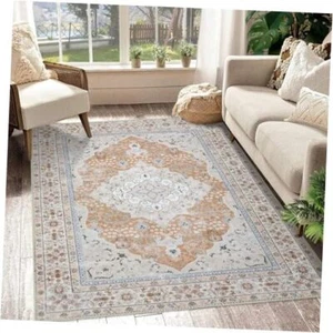 9x12 Area Rug Large Vintage Distressed Machine 9 x 12 Feet Orange/Pink - Picture 1 of 8