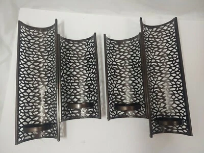 Pair of Half Cylinder Mikasa Sconce Candle Holder Open Metal Each Holds 2 Pillar - Image 1 of 4