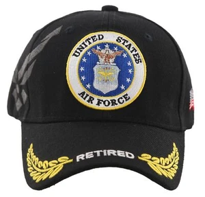 NEW! US AIR FORCE USAF ROUND RETIRED LEAF SHADOW CAP HAT BLACK - Picture 1 of 4