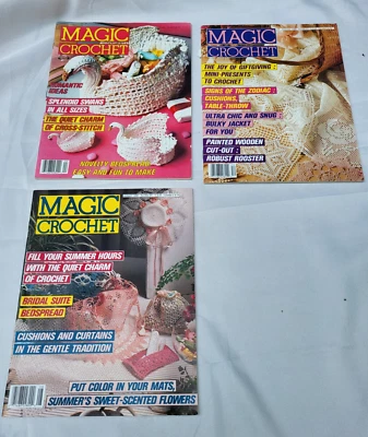 3 Vintage 1988 Magic Crochet magazines April 53, August 55, Dec. 57 - Pristine - Image 1 of 4
