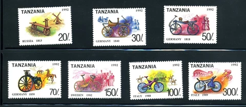 Tanzania - Scott #985I-985O History of Bicycles Bike - Set of 7 MNH Stamps 1992 Cover