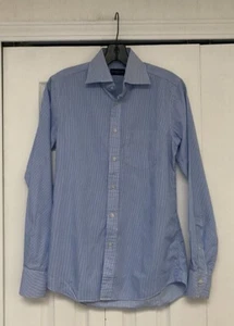 Camisa de algodón a rayas azul blanco y tela adecuada con botones delanteros 14/XS - Imagen 1 de 4