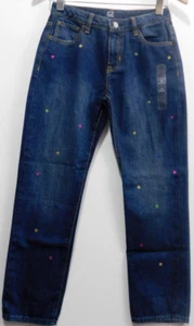 GAP Girl's Jeans Denim Blue Size 14 Cotton Girlfriend Style Metallic Stars NEW - Picture 1 of 3